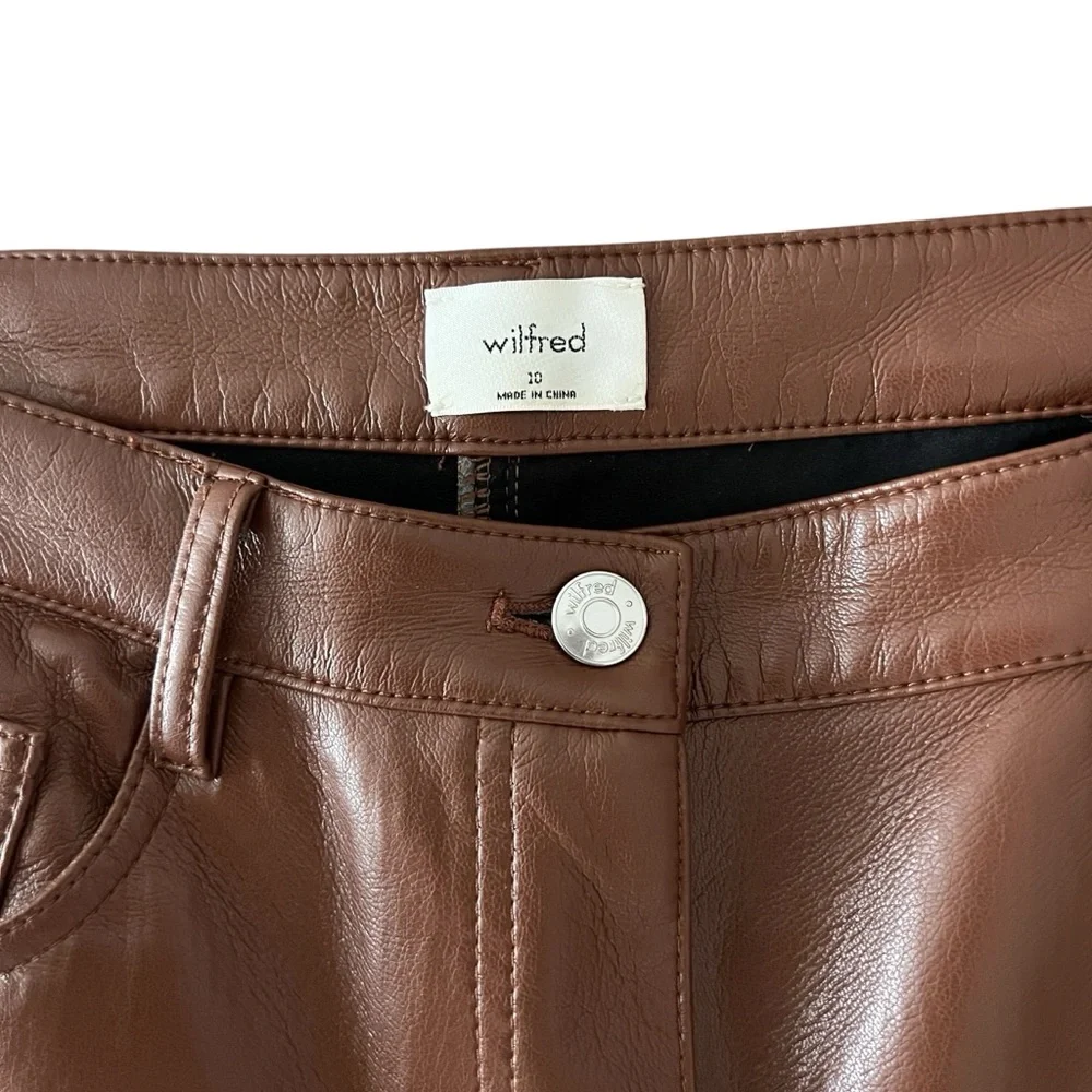 Aritzia Wilfred Melina Pant High Waisted Vegan Leather Cognac Brown Trousers - Picture 4 of 5